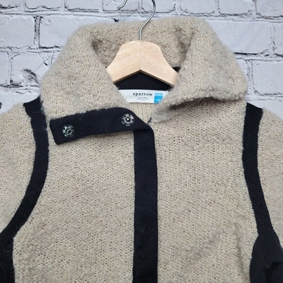 Anthro Sparrow Wool Blend Cream Black Accent Full Zip Jacket Size XS - Picture 8 of 13